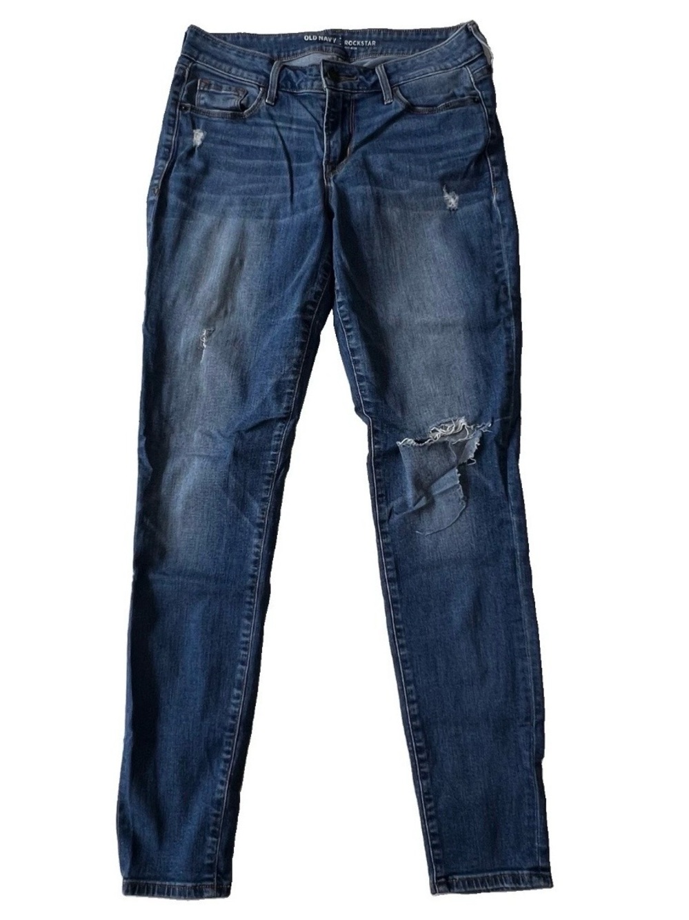 Old Navy Rockstar Mid Rise Skinny Jeans Womens 4 Distressed Medium Wash Denim
